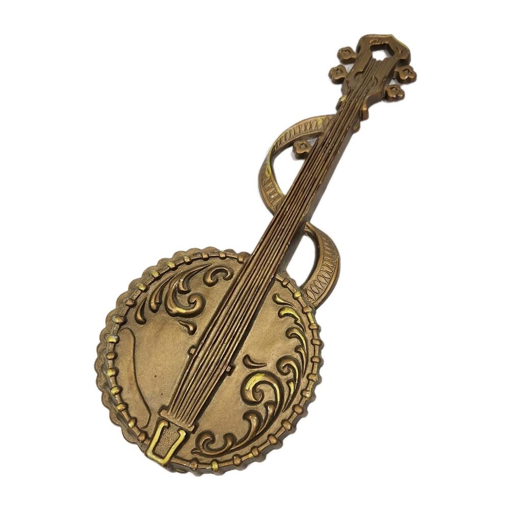 Vtg 70s Metal Banjo Wall Decor Brass Bronze Cottage MCM Sexton USA Musician Folk